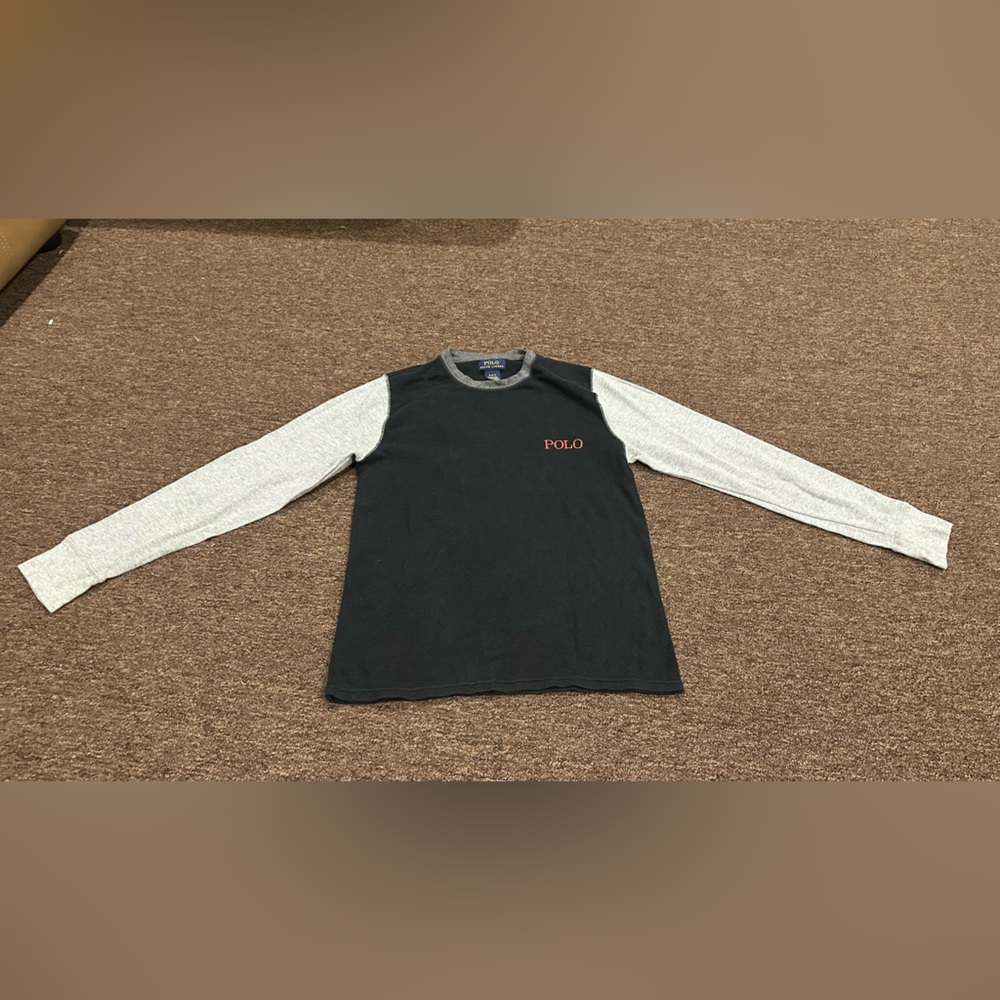 EUC! Ralph Lauren Polo Black Gray Long Sleeve Waffle Tee Shirt Sz M Mens